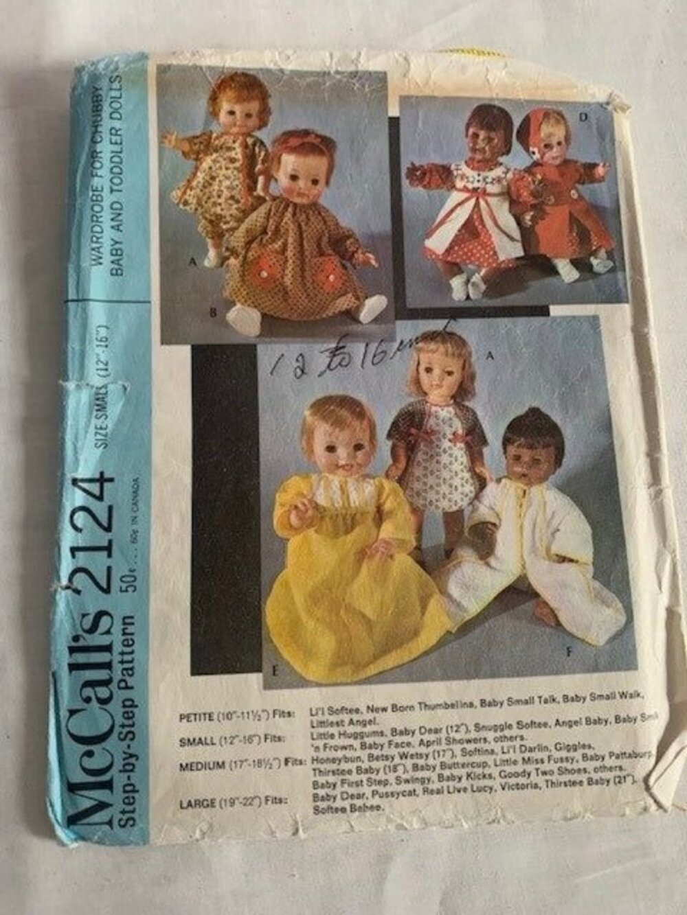 McCalls 2124 Wardrobe Pattern Chubby Baby Toddler Dolls Size 11" 14" 16"